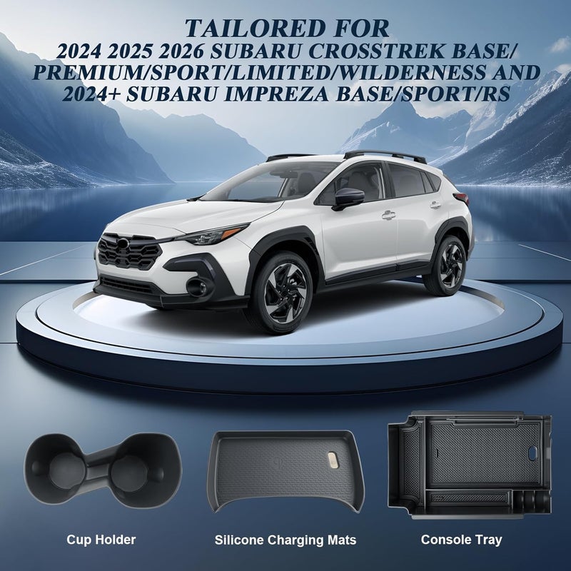 BIBIBO 3Packs 2024 2025 2026 Crosstrek Center Console Organizer for 2023-2026 Subaru Crosstrek&2024+Subaru Impreza Console Trays+ Insert Cup Holder& Wireless Charging Mats Crosstrek 2024 2025 2026 - Image 5